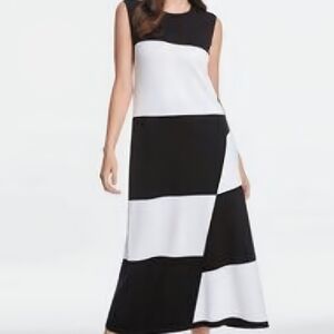 525 America Black and White Asymmetrical Maxi Dress, Size Large
